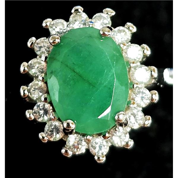 $240 Silver Emerald And Cz  Ring