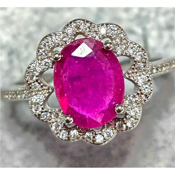 $200 Silver Ruby And Cz  Ring