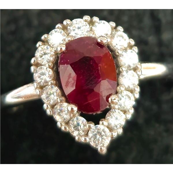 $180 Silver Ruby And Cz  Ring
