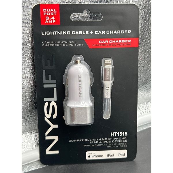 NYSLIFE HT1515 Lighting Cable and Dual-Port 3.4 Amp Car Charger
