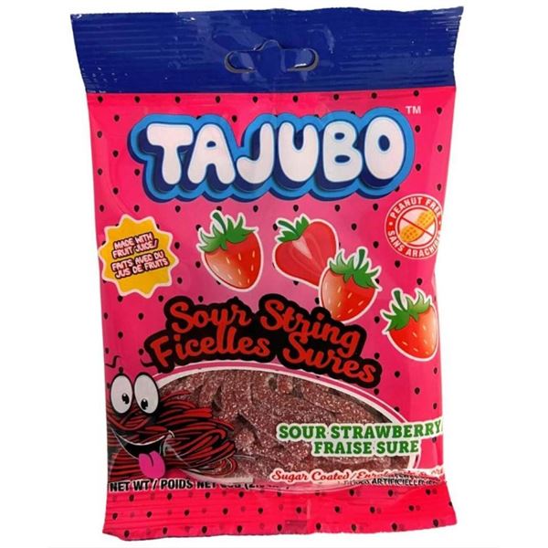 Tajubo Sour String Strawberry Candies 12 x 80g Pack