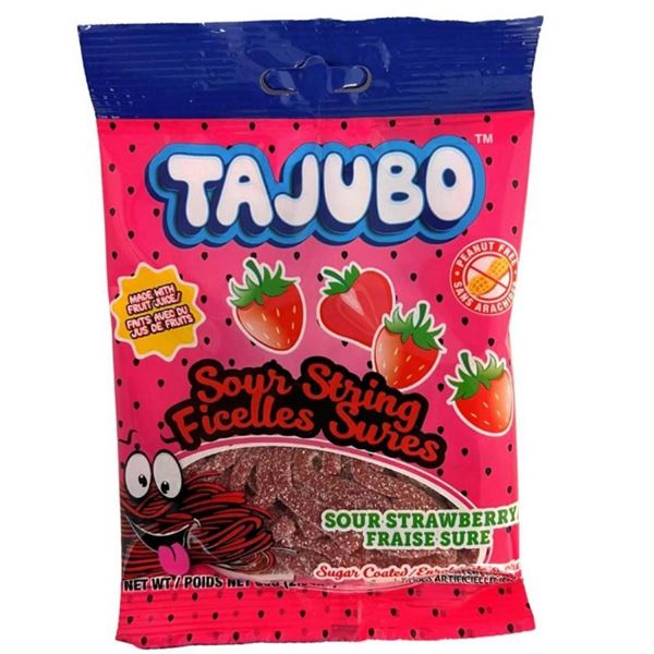 Tajubo Sour String Strawberry Candies 12 x 80g Pack