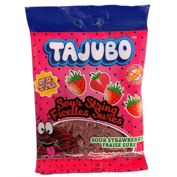 Tajubo Sour String Strawberry Candies 12 x 80g Pack