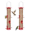 Image 1 : Set of Two Red and Transparent Bird Feeders With Multiple Perches and 6 Feeding Ports