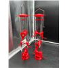 Image 2 : Set of Two Red and Transparent Bird Feeders With Multiple Perches and 6 Feeding Ports