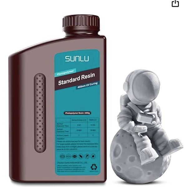 Sunlu 3D Printing Photopolymer Resin, Water Washable, Solid Gray 1KG