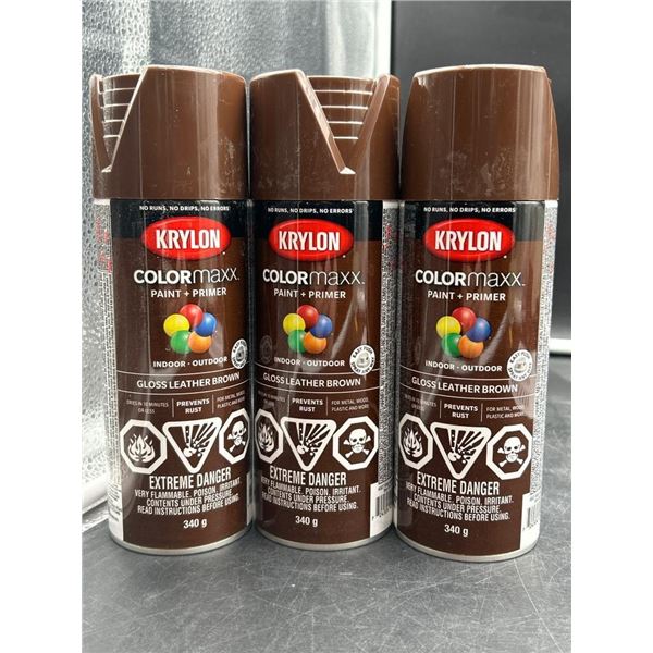 Krylon ColorMaxx Gloss Leather Brown Paint and Primer, 340g, Set of 3