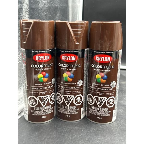 Krylon ColorMaxx Gloss Leather Brown Paint and Primer, 340g, Set of 3