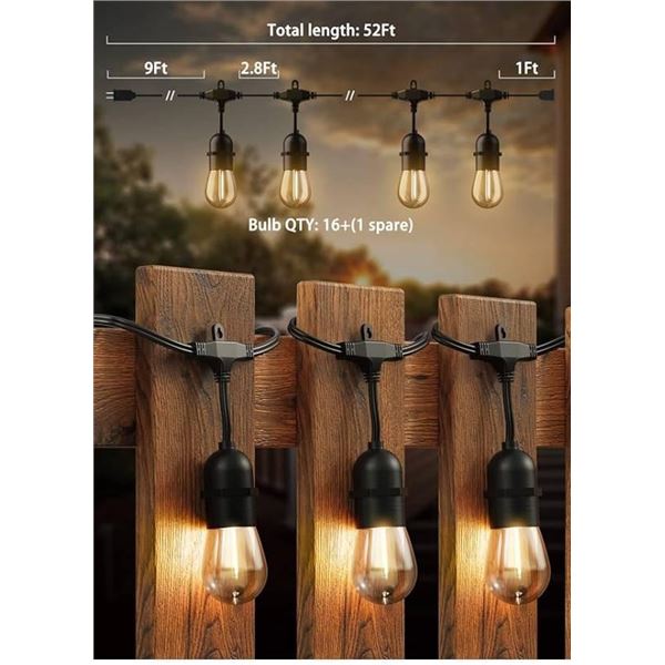 Brightown 52-Foot LED Patio String Lights, Warm White