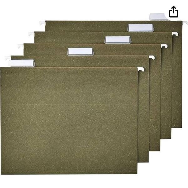 Amazon Basics Hanging File Folders, Letter Size, Standard Green, 1/5-Cut Tabs, 50 Count