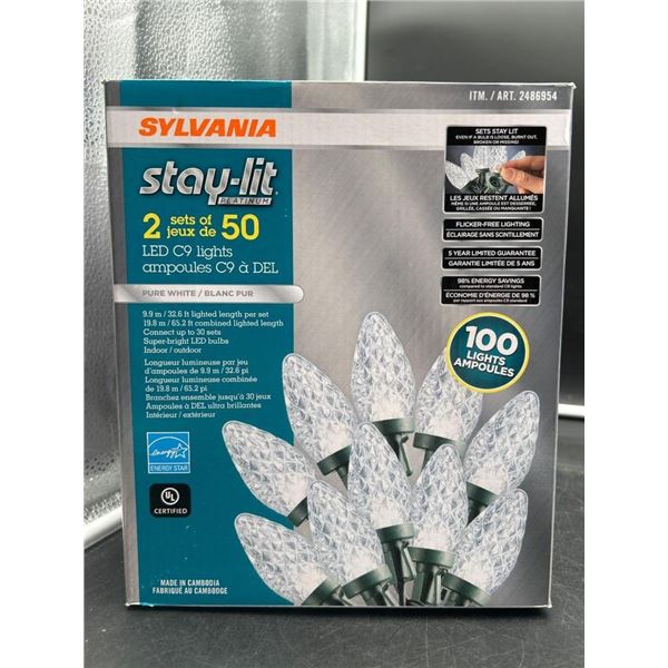 Sylvania Stay-Lit 2 Sets of 50 LED C9 Lights, Pure White