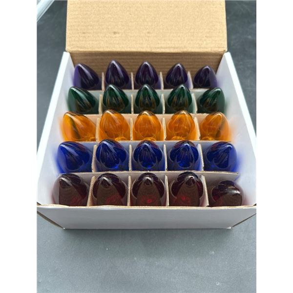 Set of 25 C9 Long Life Bulbs, 130 Volt, 7 Watt, Assorted Colors, Nickel Base
