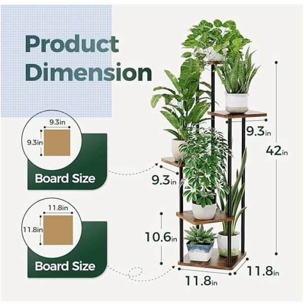 Bamworld 5 Tier 5 Potted Plant Stand Indoor, Tall Metal Plant Shelf for Multiple Plants, Corner Blac