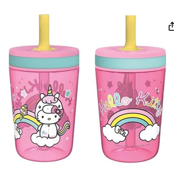 Zak Designs Hello Kitty Kelso Tumbler Set, Leak-Proof Screw-On Lid with Straw 15 oz, 2pc Set