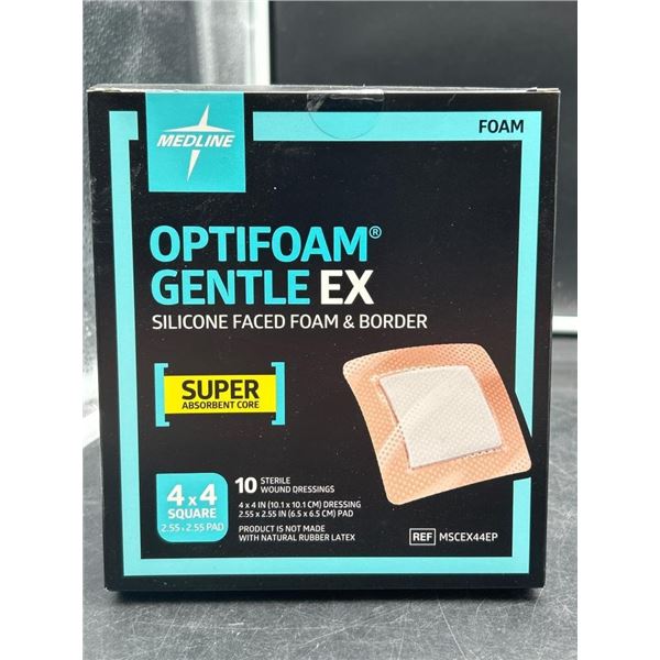 Medline Optifoam Gentle EX Silicone-Faced Foam Dressings, 4″ x 4″, Box of 10