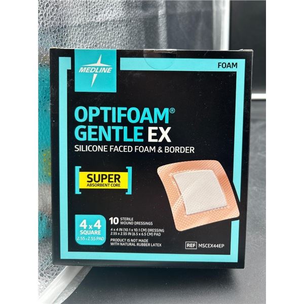 Medline Optifoam Gentle EX Silicone-Faced Foam Dressings, 4″ x 4″, Box of 10