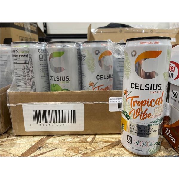 Celsius Tropical Vibe Energy Drink, 12 fl oz, Pack of 12