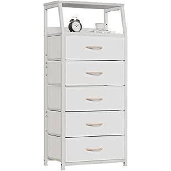 Furnulem 5-Drawer Dresser With Shelf In White