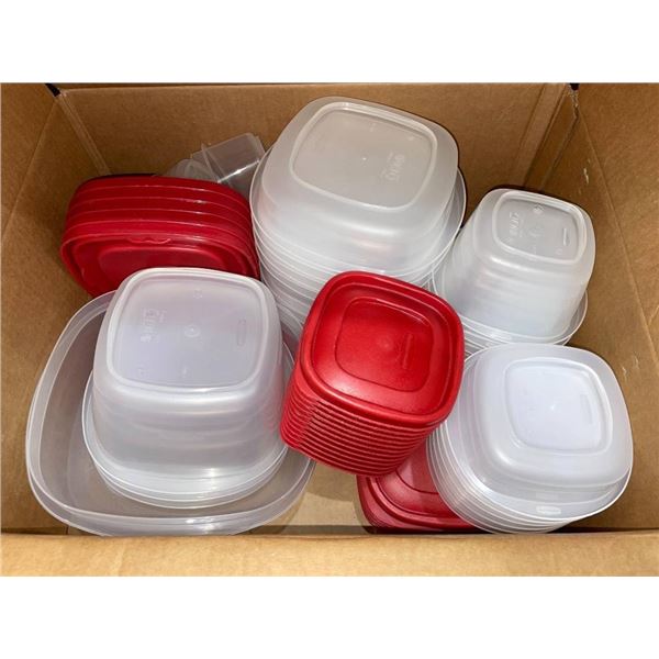 Set of Rubbermaid Food Storage Containers with Red and Clear Lids