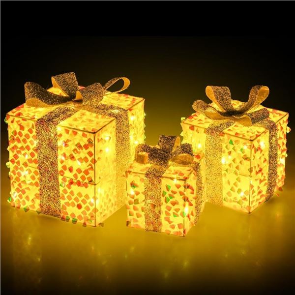 Set of 3 Christmas Lighted Gift Decorations for Holiday Displays