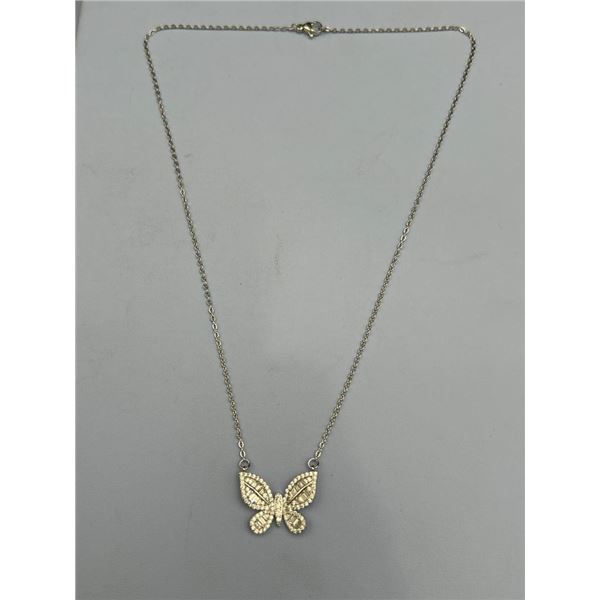 Butterfly Pendant Necklace with Chain Featuring Stone Accents