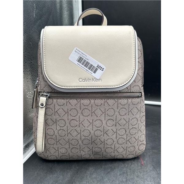 Calvin Klein Monogram Canvas Purse Backpack With Dual Compartments