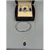Image 1 : Four-Piece Blue Gemstone Jewelry Set with Necklace, Earrings, Ring, and Bracelet