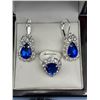 Image 2 : Four-Piece Blue Gemstone Jewelry Set with Necklace, Earrings, Ring, and Bracelet
