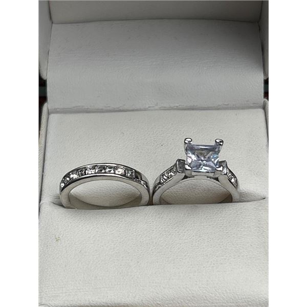 Two-Piece Silver-Tone Cubic Zirconia Bridal Ring Set in Size 7