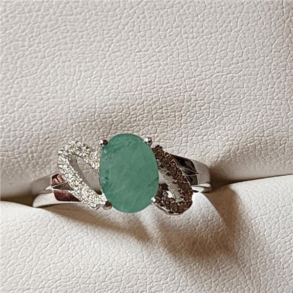$200 Silver Emerald & Cz  Ring