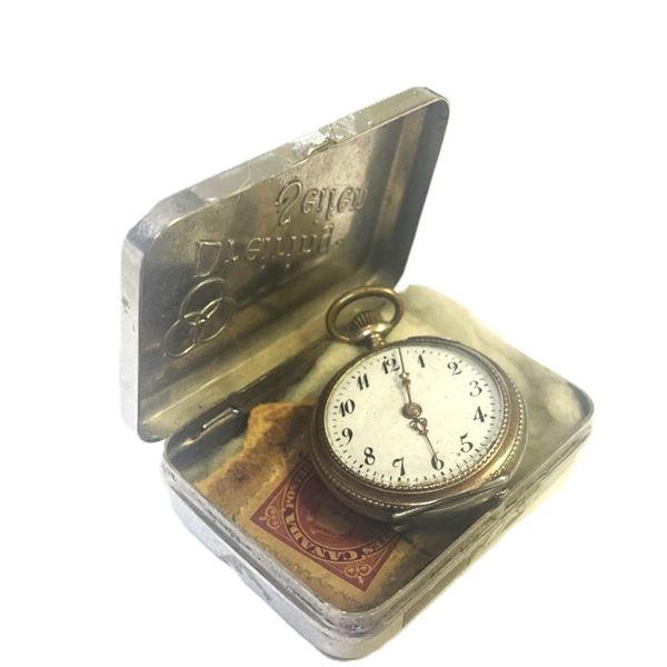 Small Pocket watch from 1940s and King George V1 3 Cent Stamp