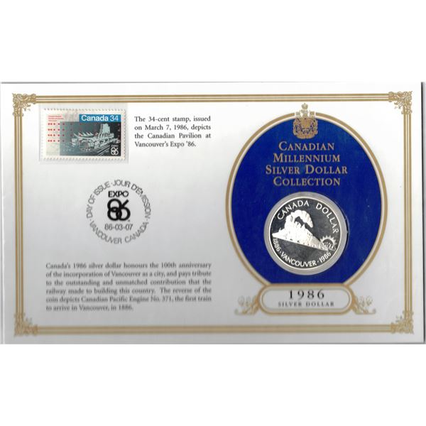 1986 Expo 86 Silver Dollar  AND Stamp
