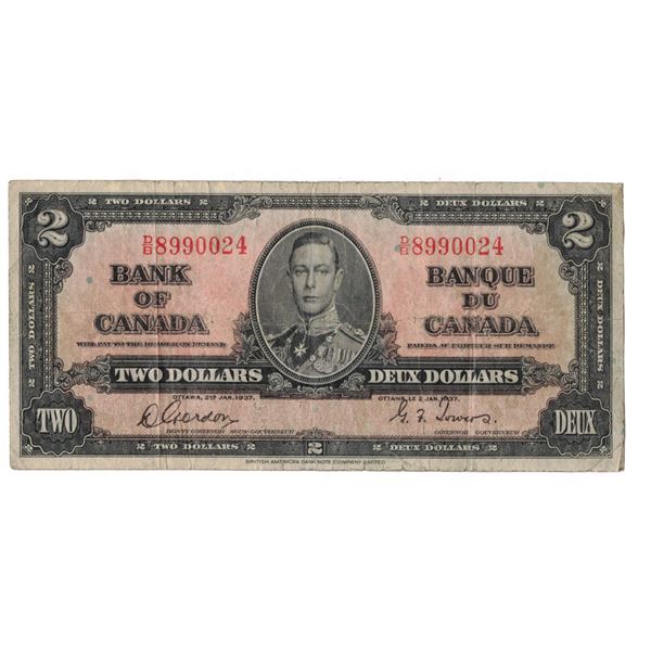 1937 Bank of Canada Two Dollar Bill D/B8990024