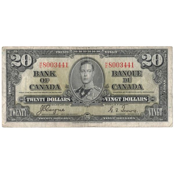 1937 Bank of Canada Twenty Dollar Bill H/E8003441