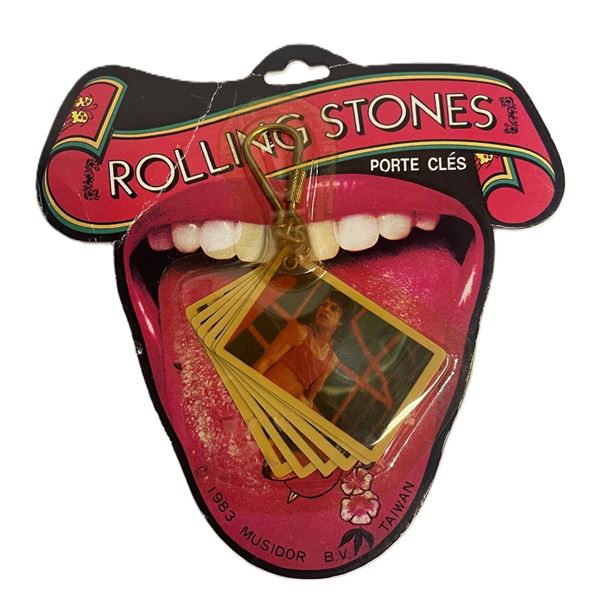 1983 Vintage Rolling Stones Key Chain in original packaging