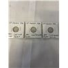 Image 1 : 3 CANADIAN SILVER 10 CENT 1936 - LAST GEORGE V LOW MINT 938, 1939 .800 SILVER