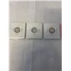 Image 2 : 3 CANADIAN 10 CENT - 1952 GEORGE VI 1953 FIRST ELIZABETH II, KEY DATE 1954 .800 SILVER