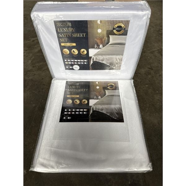 2 NEW FULL SIZE 4PC LUXURY SATIN SHEET SETS, WHITE
