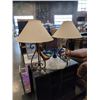 Image 1 : 2 NEW WROUGHT IRON LAMPS WITH SHADES AND NEW CEILING LIIGHT