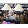 Image 2 : 2 NEW WROUGHT IRON LAMPS WITH SHADES AND NEW CEILING LIIGHT