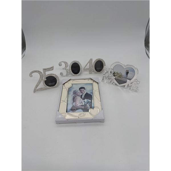 Anniversary Photo Frames - 25 - 40 years. 50 yr Mr & Mrs, white with hearts frame