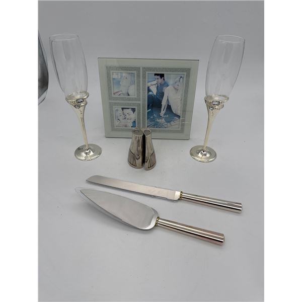 Wedding Set - 2 glasses, salt and pepper, cake cutting, and photo frame