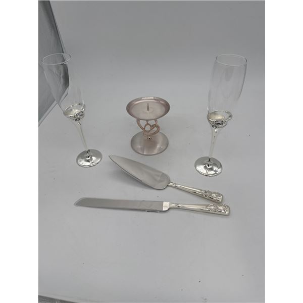 Wedding Set - 2 glasses, cake cutting, candle holder
