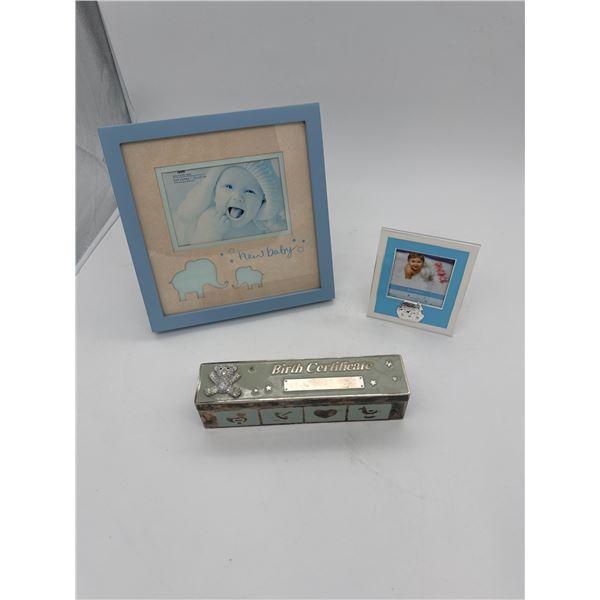 Baby - Blue - 2 frames, birth certificate holder