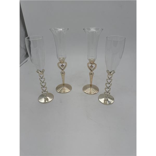 4 Wedding glasses with hearts