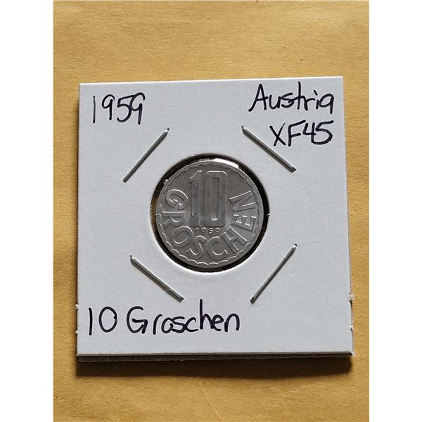 1959 Austria 10 Groschen XF-45