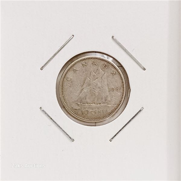 Silver (.800) - Canada - 1961 - 10 Cents - Elizabeth II 1st Portrait
