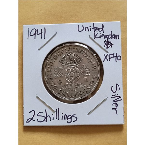 1941 United Kingdom 2 Shillings XF-40 Silver