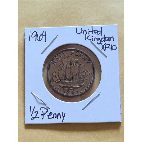 1964 United Kingdom 1/2 Penny XF-40