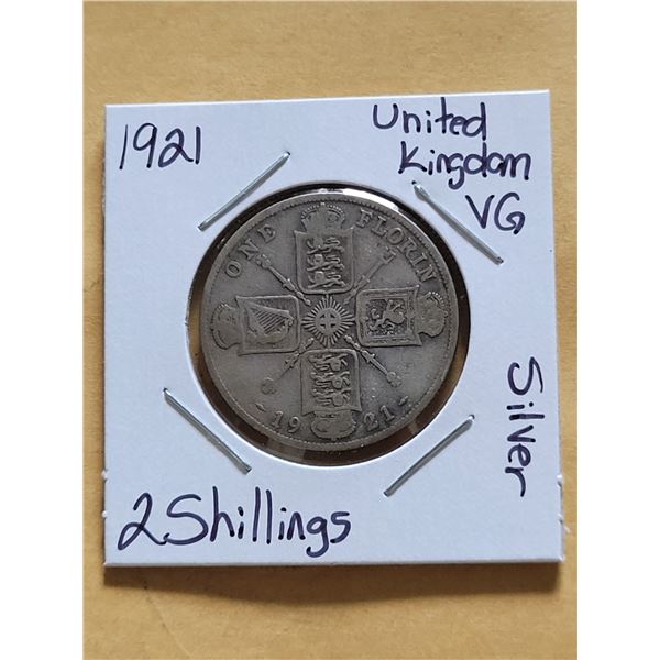 1921 United Kingdom 1 Shilling VG Silver